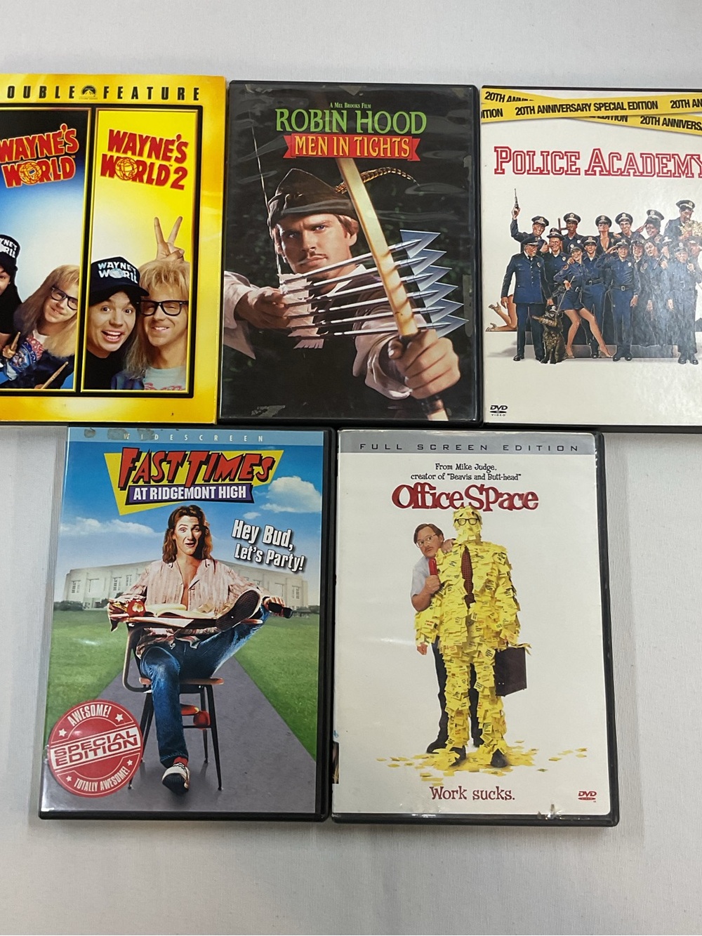 (6x DVD 90's Comedy) Wayne's World Men in Tights Police Fast Times Office Space